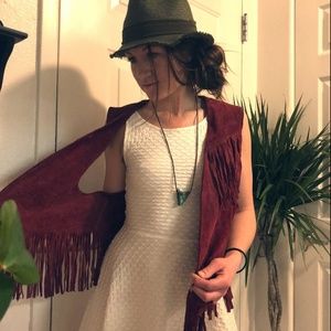 Maroon Leather Fringe Vest